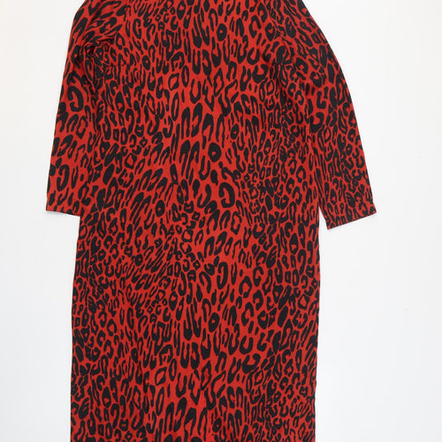 Zara Womens Red Animal Print Polyester A-Line Size M Round Neck Zip - Leopard Print