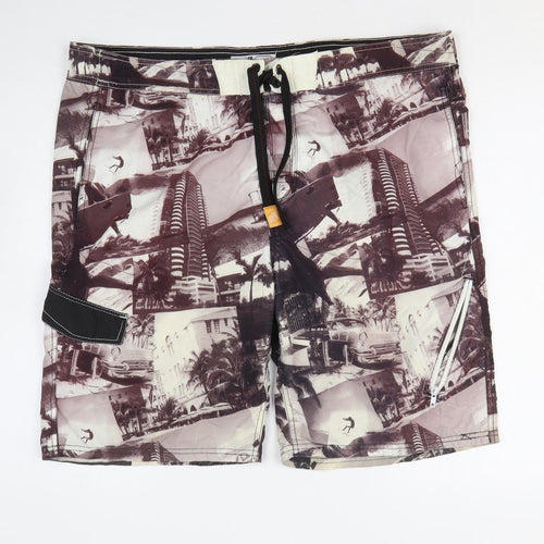 Surf Womens Multicoloured Geometric Polyester Bermuda Shorts Size L L10 in Regular Drawstring