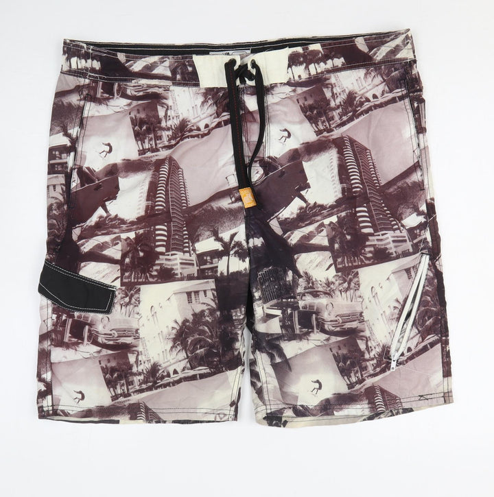 Surf Womens Multicoloured Geometric Polyester Bermuda Shorts Size L L10 in Regular Drawstring