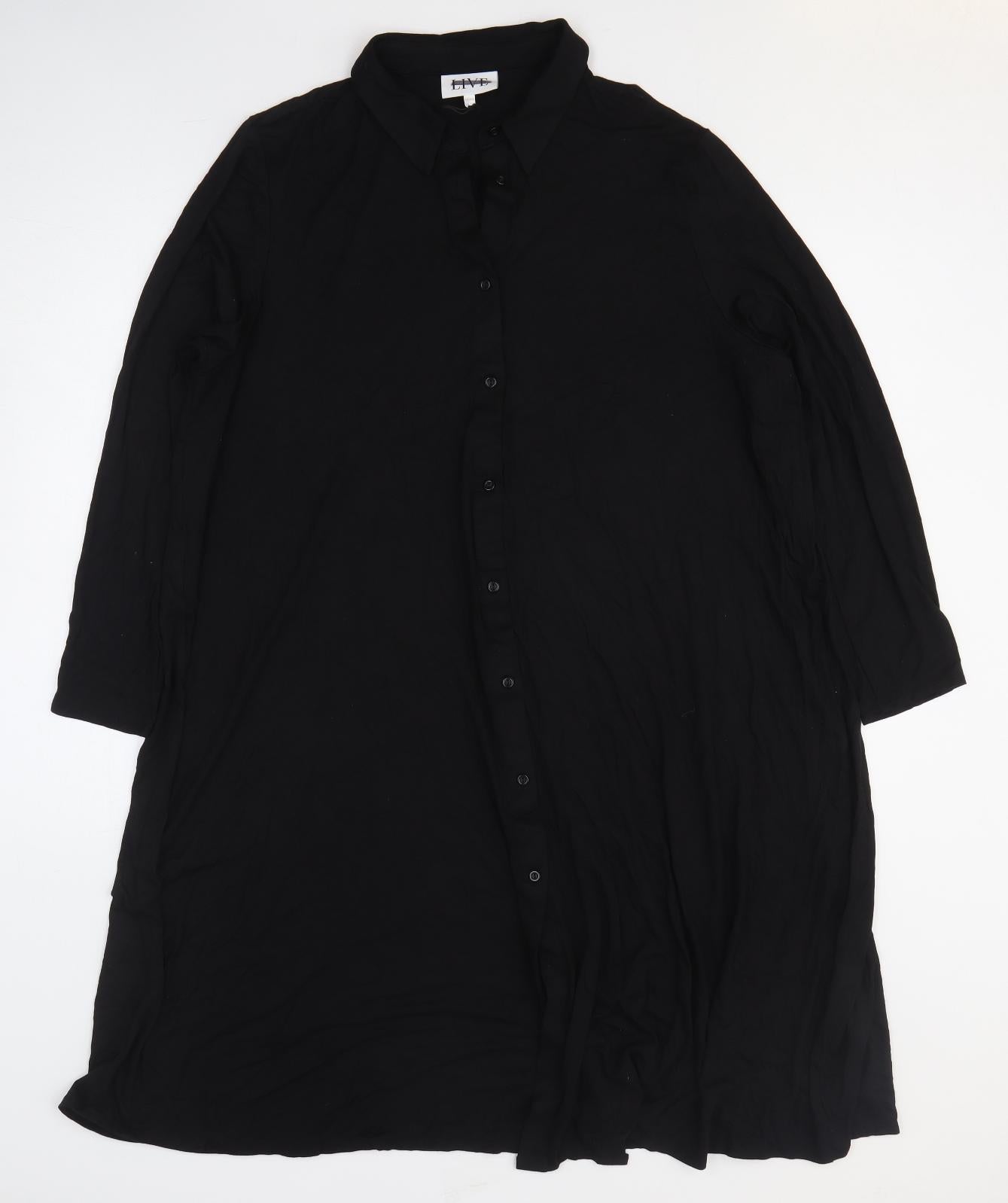 Live Womens Black Viscose Shirt Dress Size 18 Collared Button