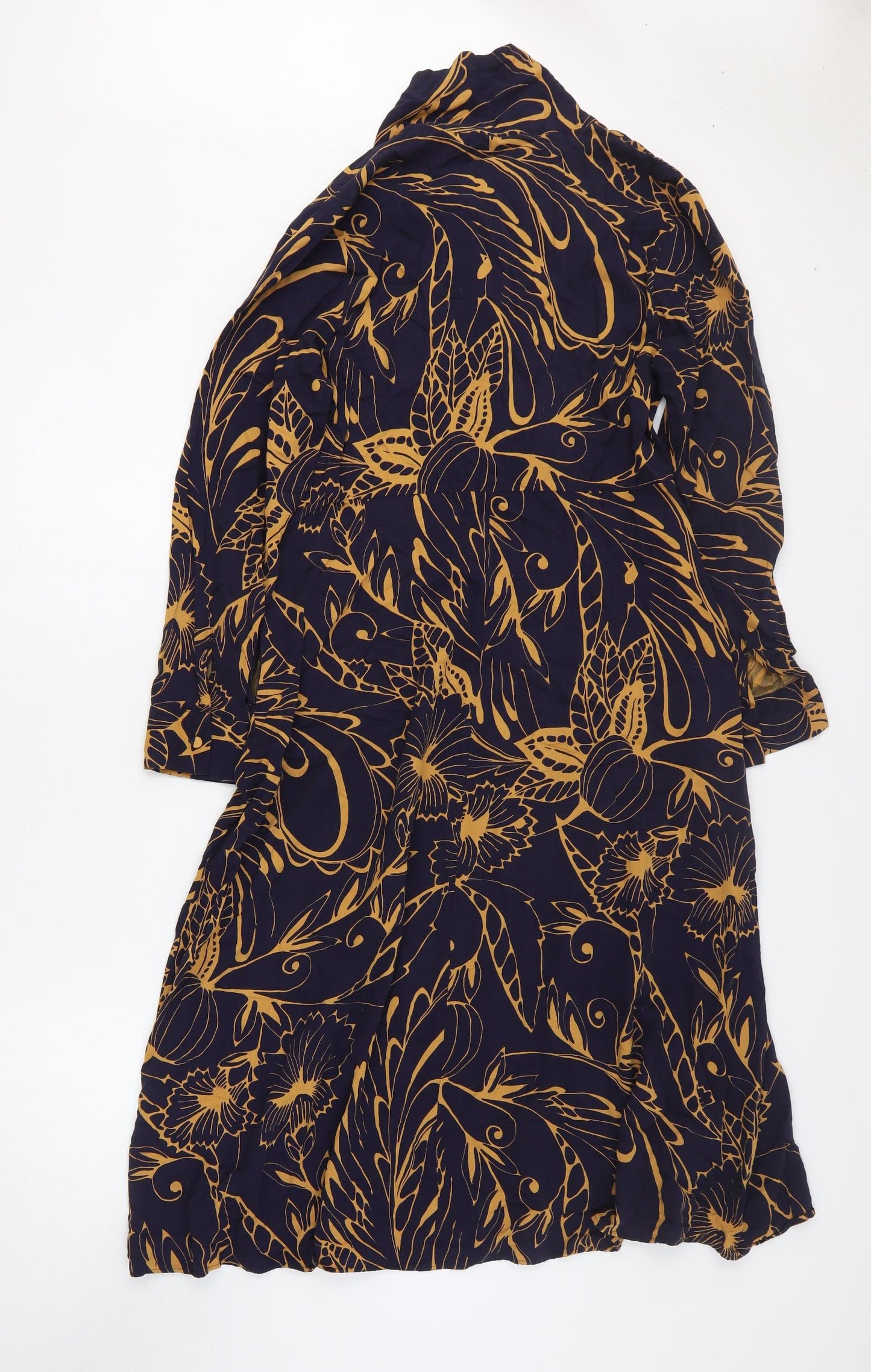 Marks and Spencer Womens Blue Geometric Viscose Shirt Dress Size 12 Collared Zip