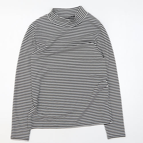 George Womens Black Striped Viscose Basic T-Shirt Size 16 Mock Neck