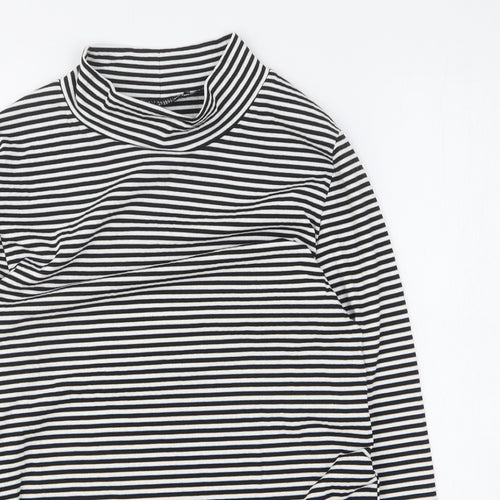 George Womens Black Striped Viscose Basic T-Shirt Size 16 Mock Neck
