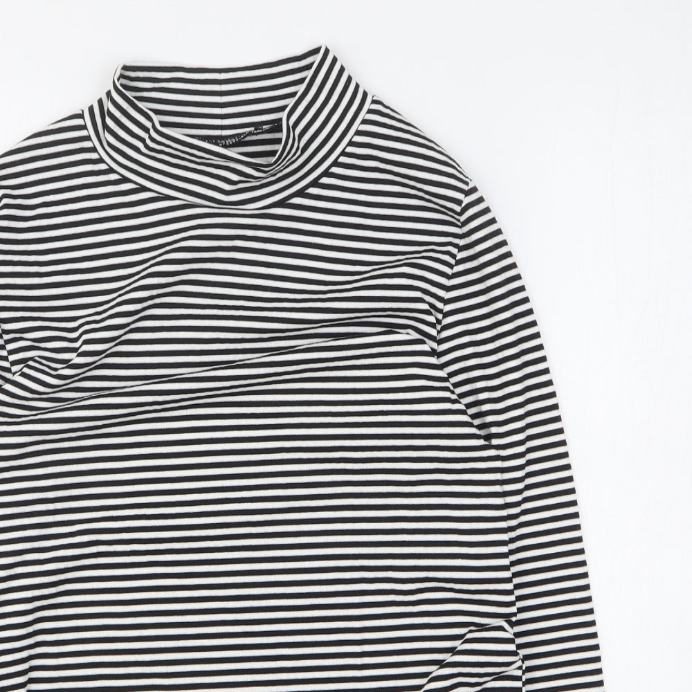 George Womens Black Striped Viscose Basic T-Shirt Size 16 Mock Neck