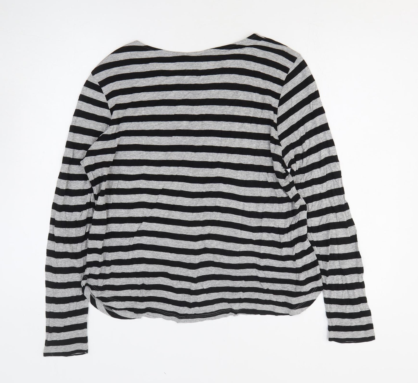 H&M Womens Grey Striped Viscose Basic T-Shirt Size L Round Neck