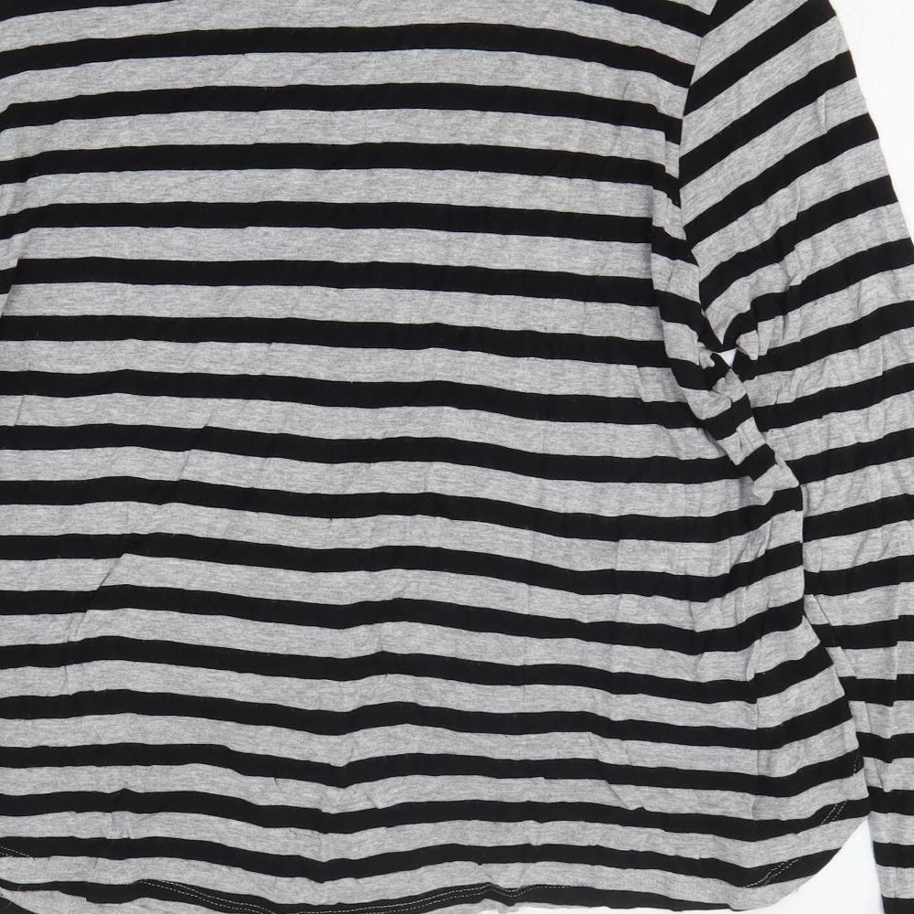 H&M Womens Grey Striped Viscose Basic T-Shirt Size L Round Neck