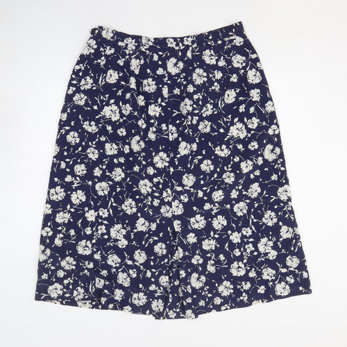 Preworn Womens Blue Floral Polyester A-Line Skirt Size 34 in