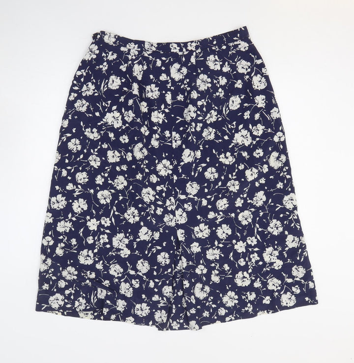 Preworn Womens Blue Floral Polyester A-Line Skirt Size 34 in