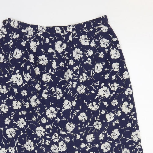 Preworn Womens Blue Floral Polyester A-Line Skirt Size 34 in