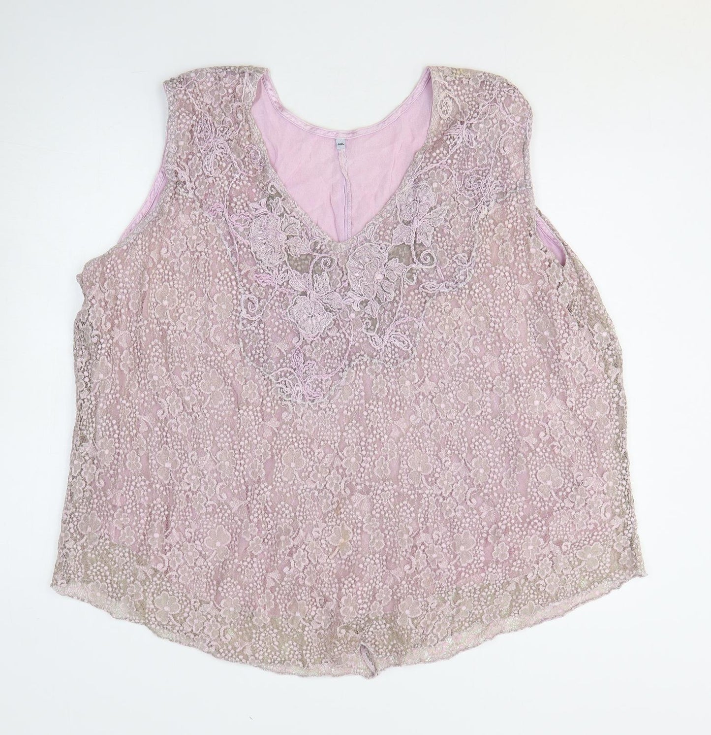 Preworn Womens Pink Floral Viscose Basic Tank Size 4XL V-Neck