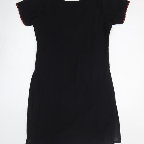 Preworn Womens Black Geometric Polyester T-Shirt Dress Size M Square Neck Pullover