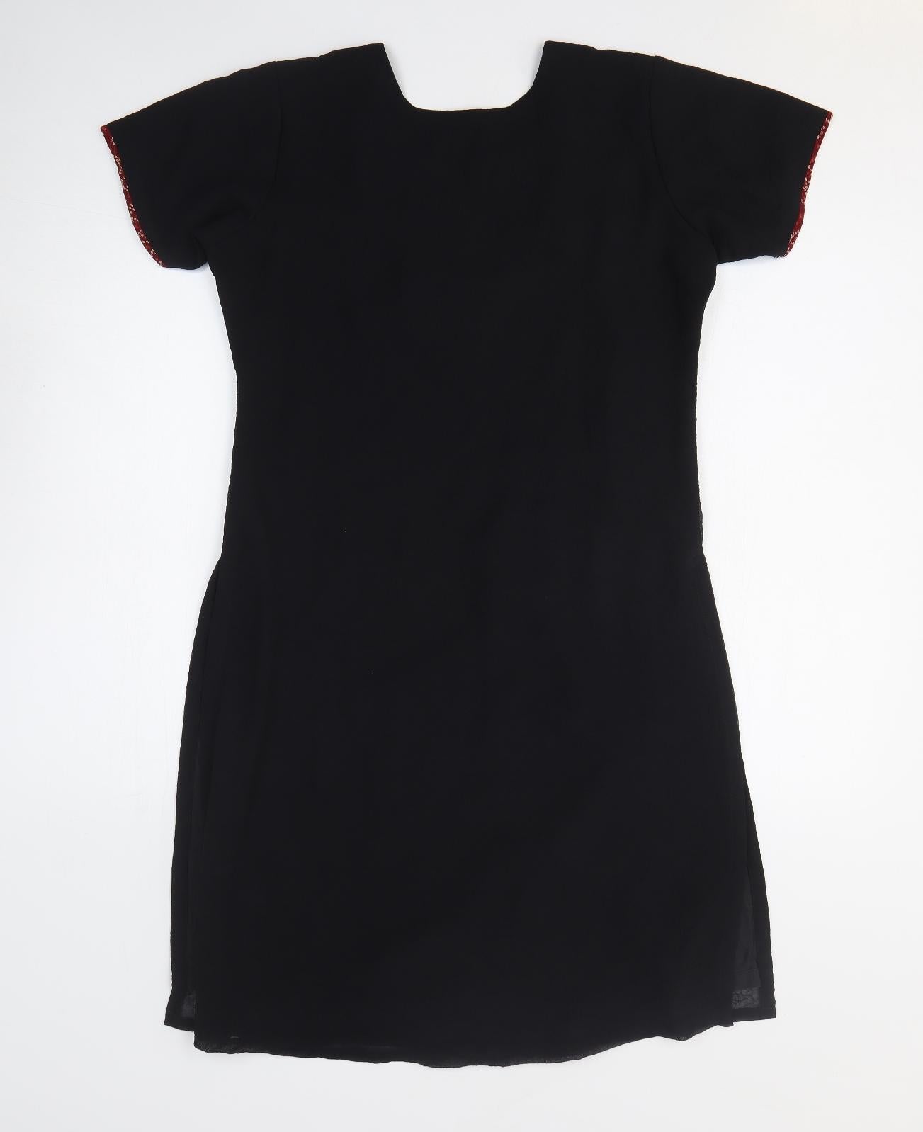 Preworn Womens Black Geometric Polyester T-Shirt Dress Size M Square Neck Pullover