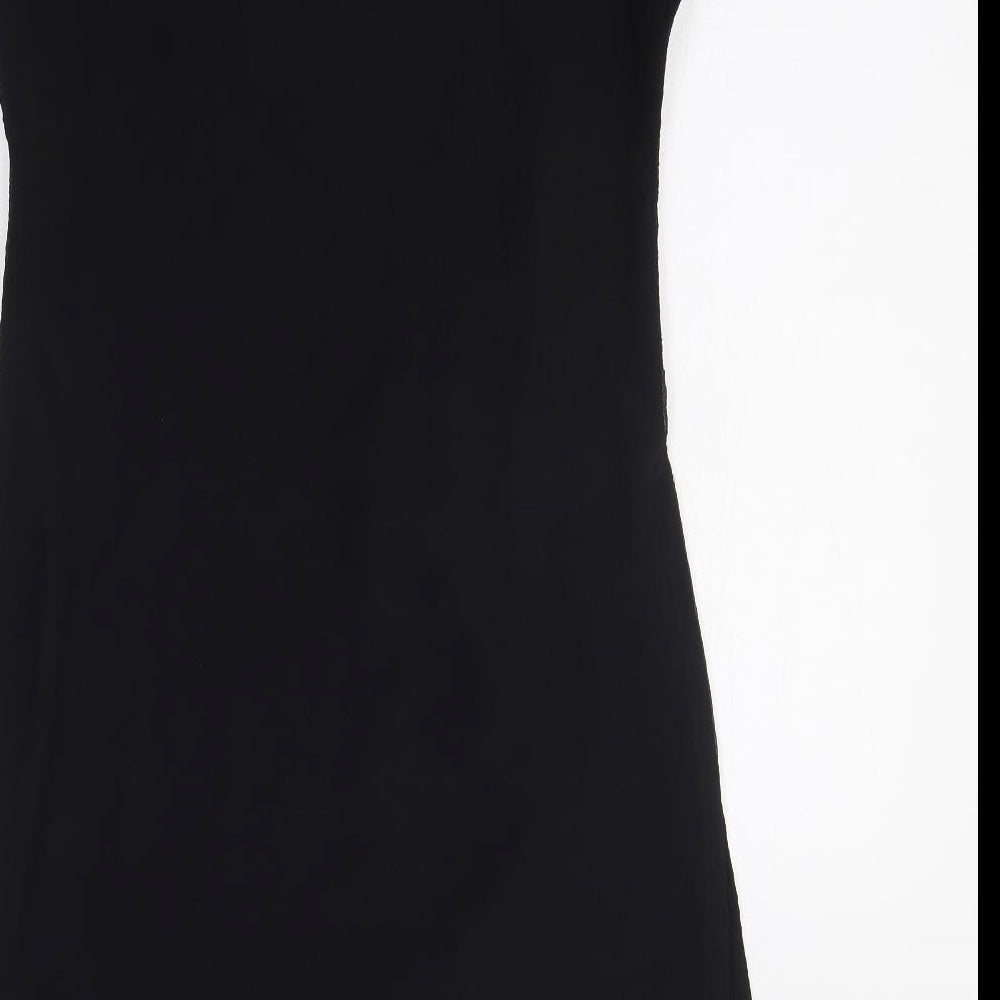 Preworn Womens Black Geometric Polyester T-Shirt Dress Size M Square Neck Pullover