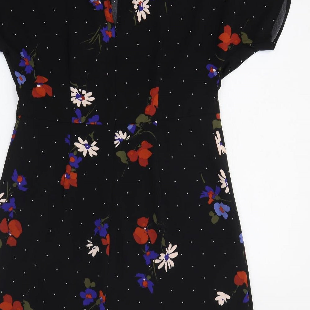Preworn Womens Black Floral Polyester A-Line Size 12 Round Neck Pullover