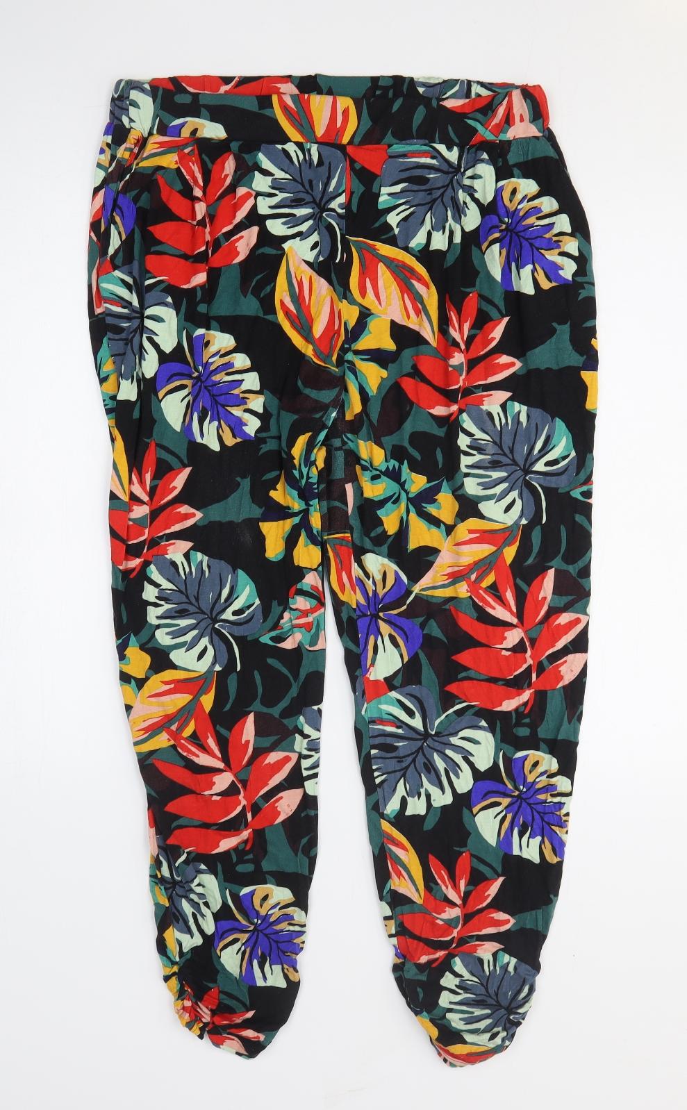 Papaya Womens Multicoloured Floral Viscose Bloomer Trousers Size 16 L26 in Regular