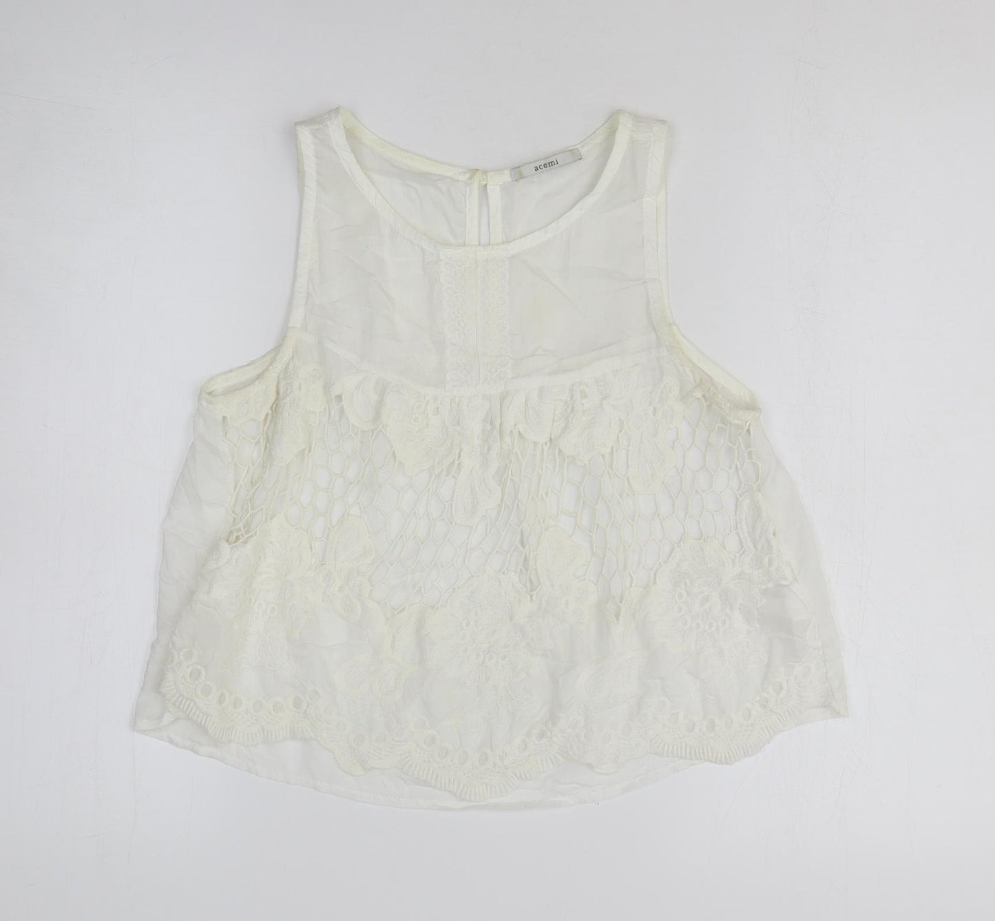 Acemi Womens White 100% Cotton Basic Tank Size M Round Neck