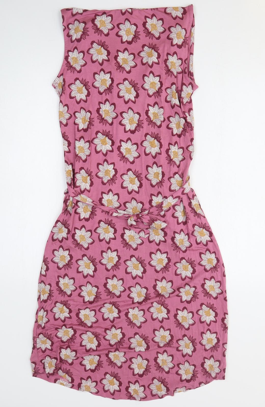 White Stuff Womens Pink Floral Viscose Fit & Flare Size 10 V-Neck Pullover