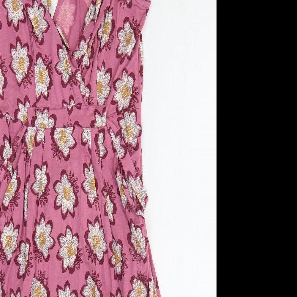 White Stuff Womens Pink Floral Viscose Fit & Flare Size 10 V-Neck Pullover