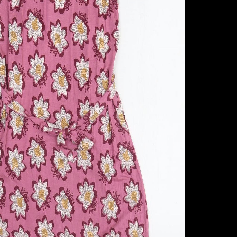 White Stuff Womens Pink Floral Viscose Fit & Flare Size 10 V-Neck Pullover