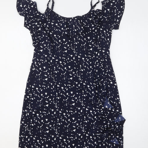 VERO MODA Womens Blue Animal Print Polyester A-Line Size S Off the Shoulder Pullover