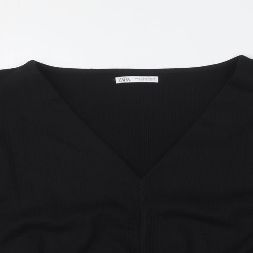 Zara Womens Black Polyester Basic Blouse Size M V-Neck