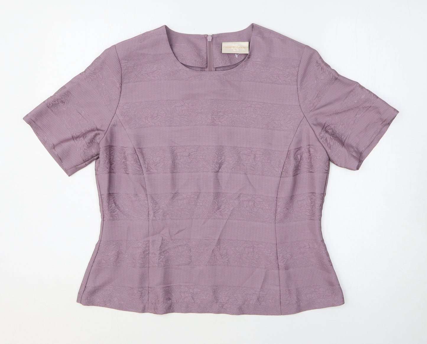 Country Casuals Womens Purple Polyester Basic T-Shirt Size 14 Square Neck