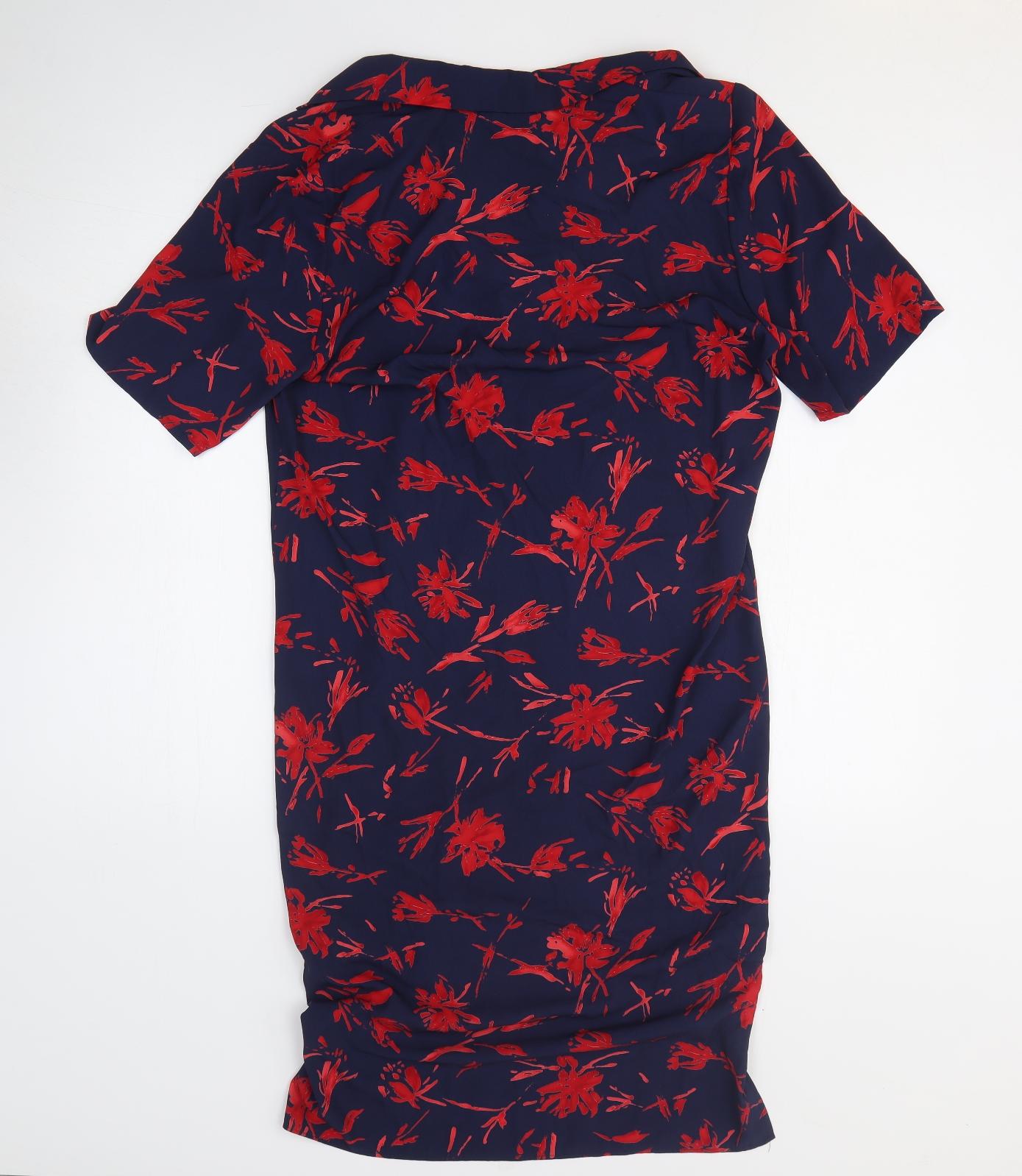 Matelli Womens Blue Geometric Polyester Shirt Dress Size 12 Collared Button