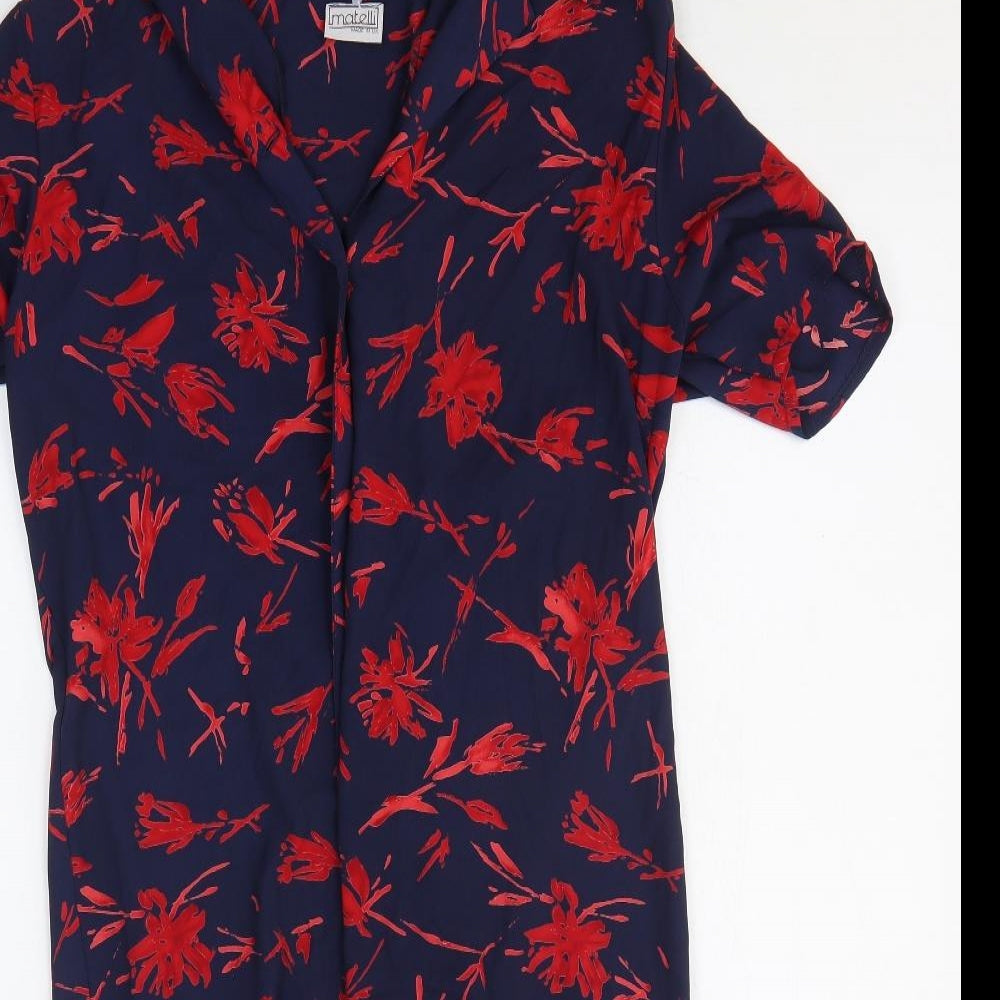 Matelli Womens Blue Geometric Polyester Shirt Dress Size 12 Collared Button