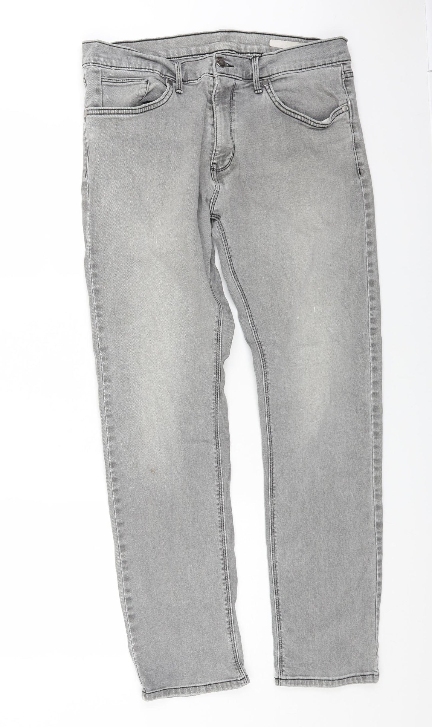Marks and Spencer Mens Grey Cotton Skinny Jeans Size 34 in L31 in Regular Button