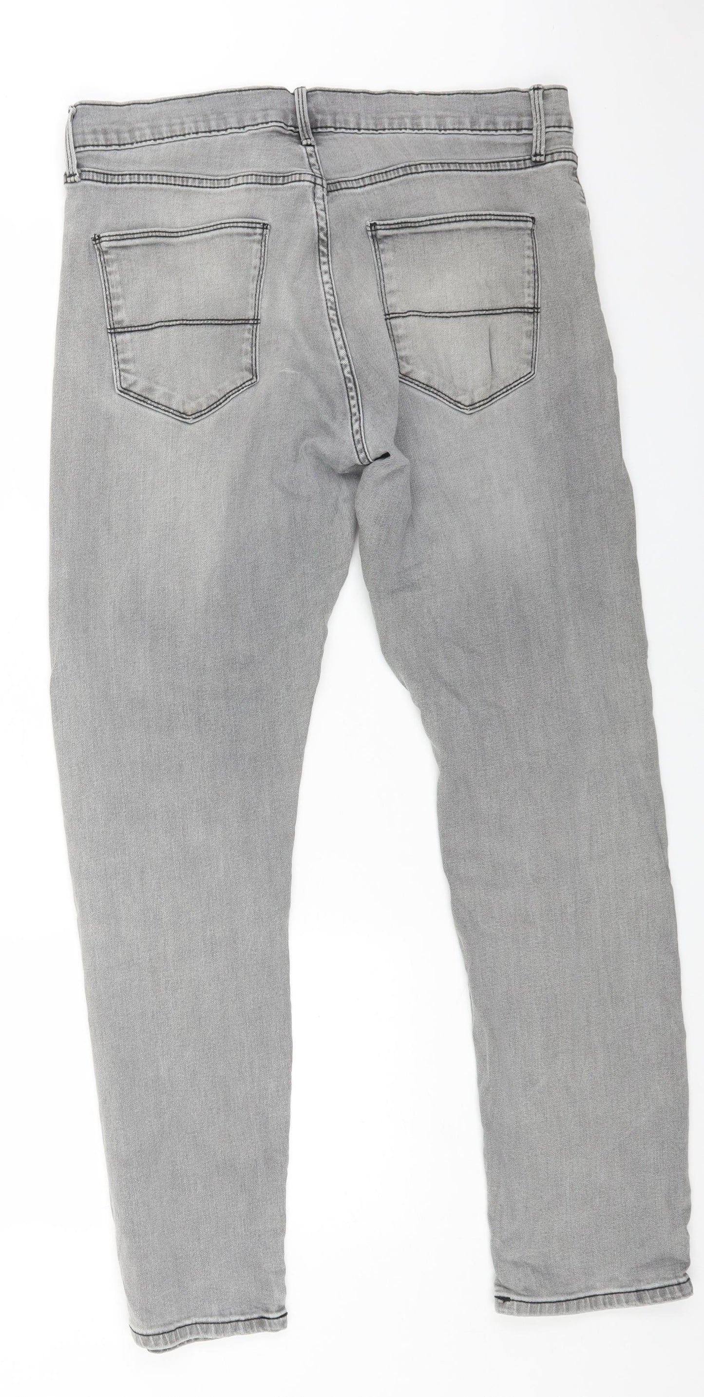 Marks and Spencer Mens Grey Cotton Skinny Jeans Size 34 in L31 in Regular Button