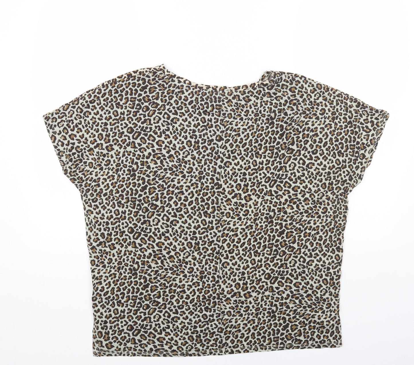 F&F Womens Brown Animal Print Viscose Basic T-Shirt Size L Round Neck - Leopard print