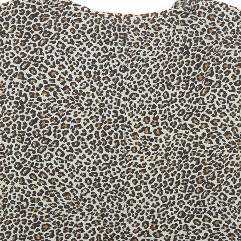 F&F Womens Brown Animal Print Viscose Basic T-Shirt Size L Round Neck - Leopard print