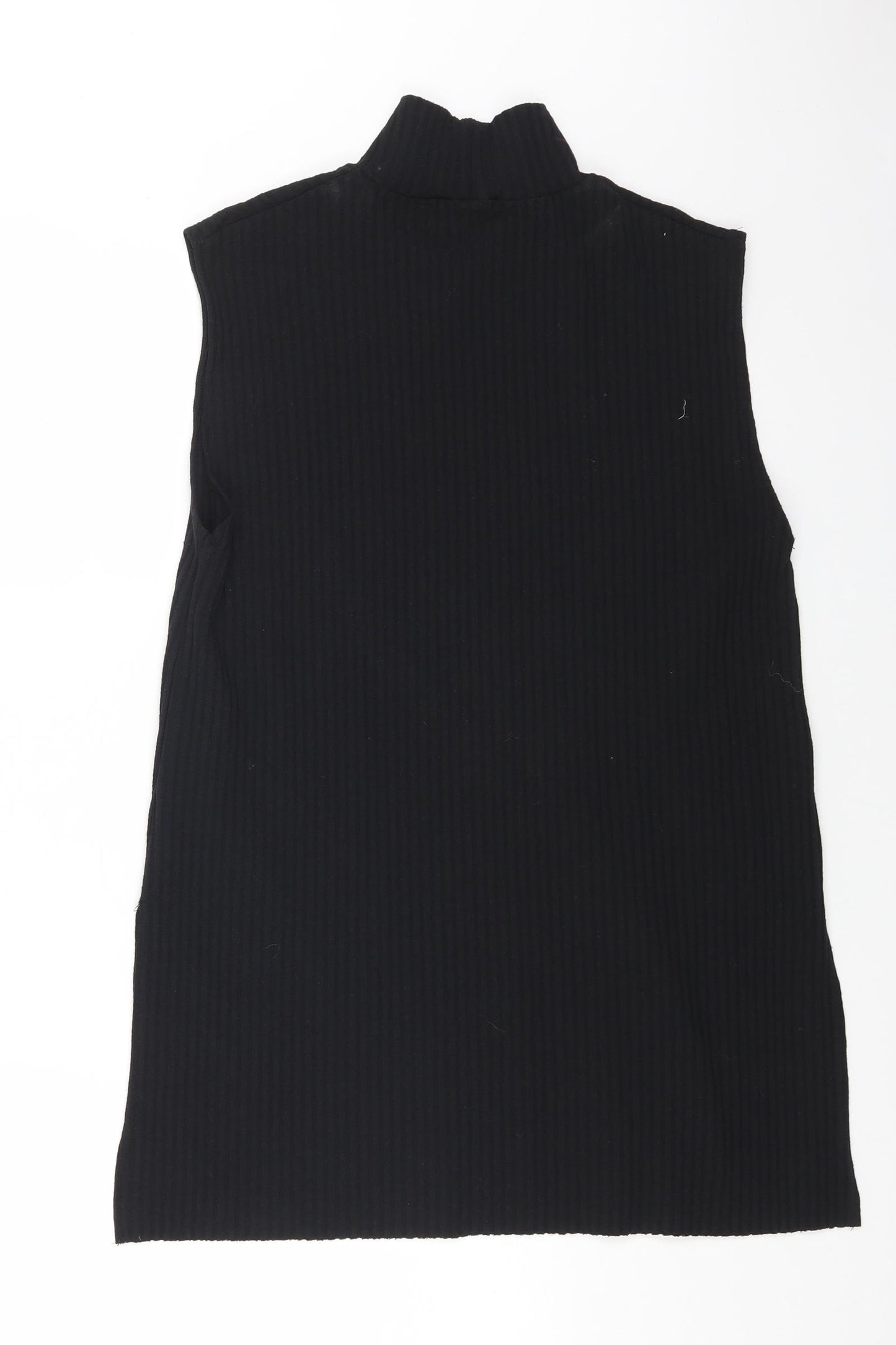 Zara Womens Black Cotton Basic T-Shirt Size L High Neck - Ribbed