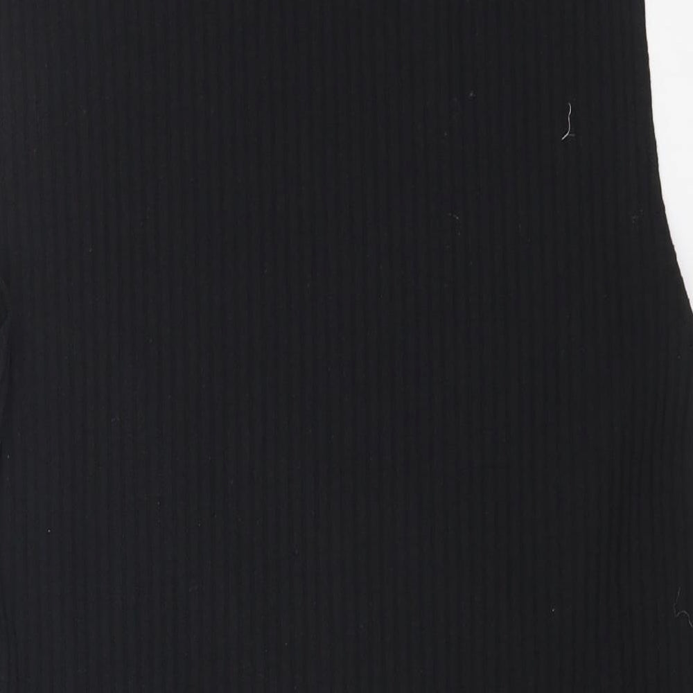 Zara Womens Black Cotton Basic T-Shirt Size L High Neck - Ribbed