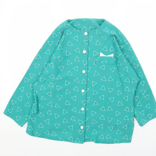 Preworn Womens Green Geometric Polyester Basic Button-Up Size 16 Round Neck