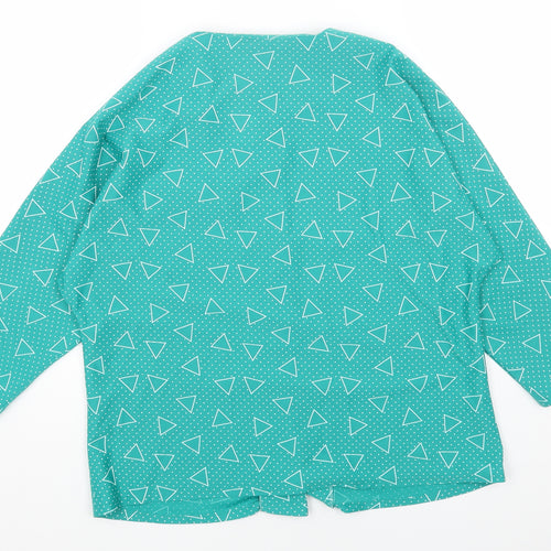 Preworn Womens Green Geometric Polyester Basic Button-Up Size 16 Round Neck