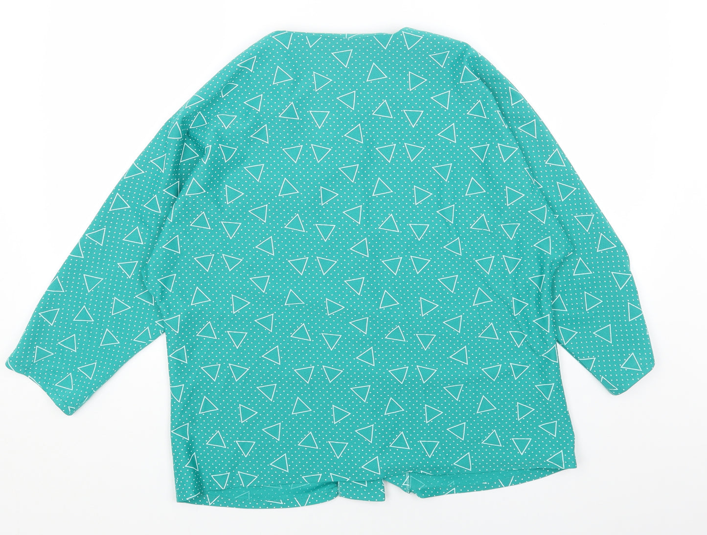 Preworn Womens Green Geometric Polyester Basic Button-Up Size 16 Round Neck