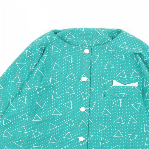 Preworn Womens Green Geometric Polyester Basic Button-Up Size 16 Round Neck