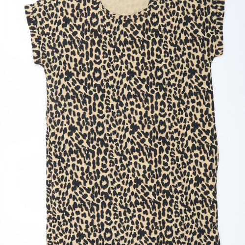 Geroge Womens Brown Animal Print Cotton Tunic T-Shirt Size 16 Boat Neck - Leopard Print