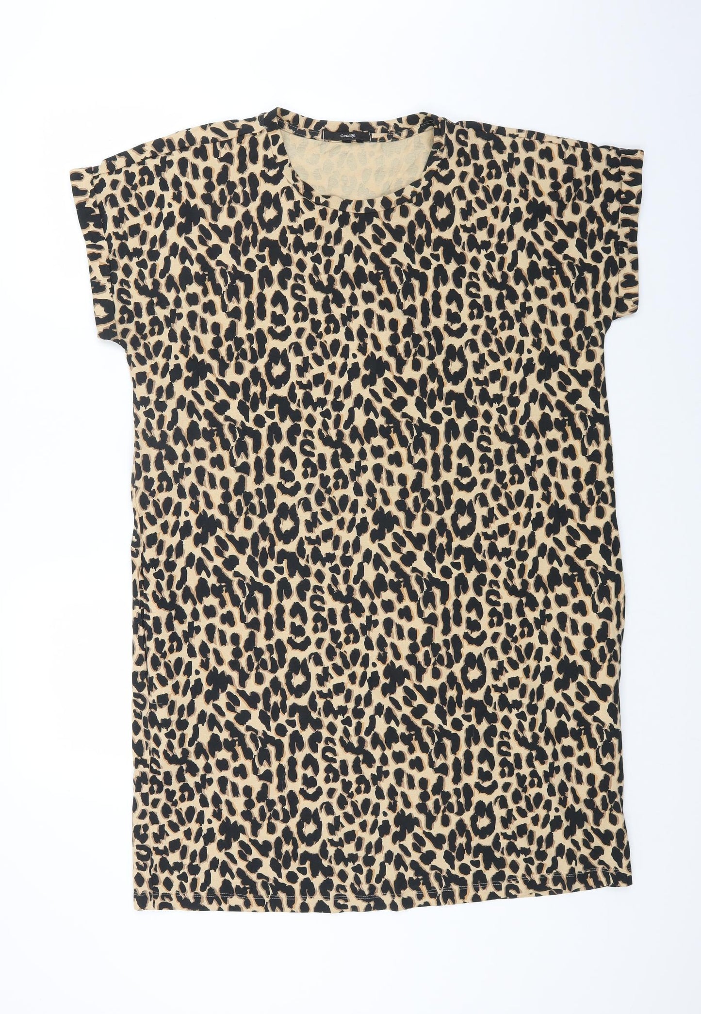 Geroge Womens Brown Animal Print Cotton Tunic T-Shirt Size 16 Boat Neck - Leopard Print