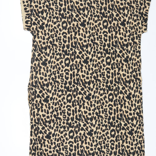 Geroge Womens Brown Animal Print Cotton Tunic T-Shirt Size 16 Boat Neck - Leopard Print