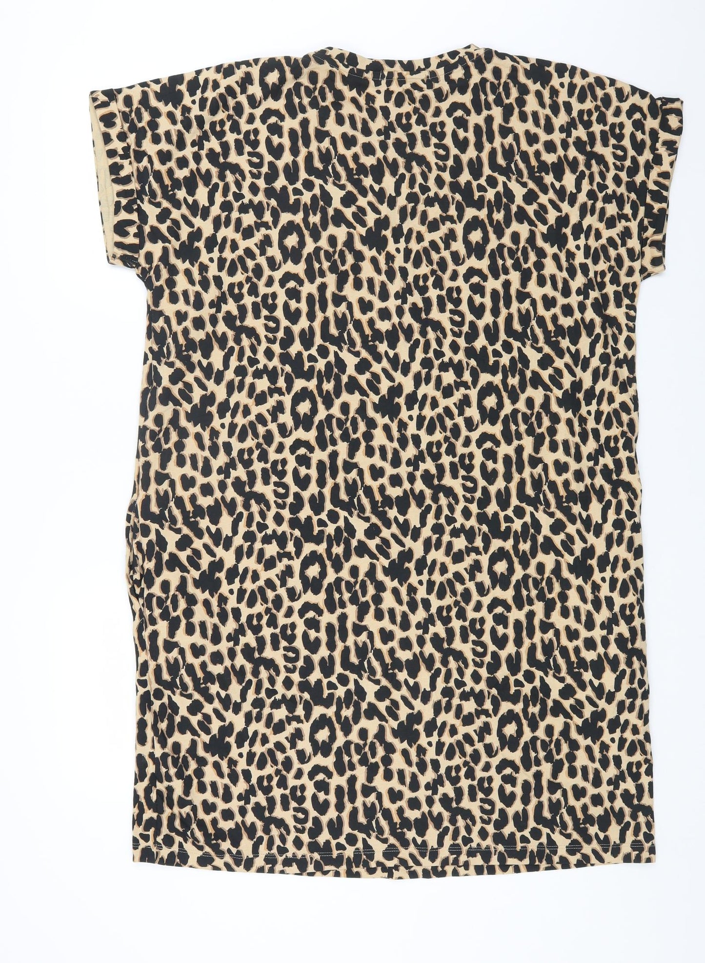 Geroge Womens Brown Animal Print Cotton Tunic T-Shirt Size 16 Boat Neck - Leopard Print