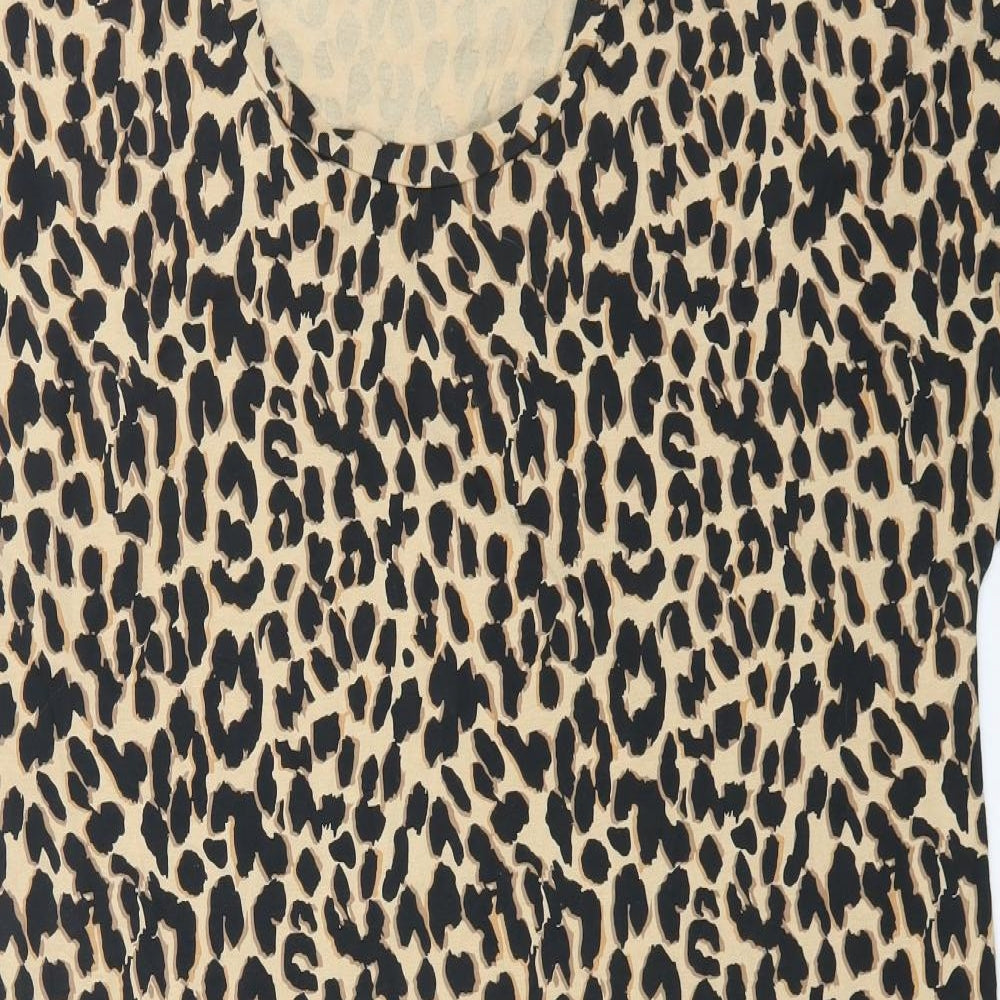 Geroge Womens Brown Animal Print Cotton Tunic T-Shirt Size 16 Boat Neck - Leopard Print