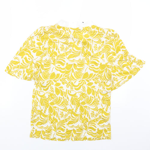 Marks and Spencer Womens Yellow Floral Viscose Basic T-Shirt Size 6 Round Neck