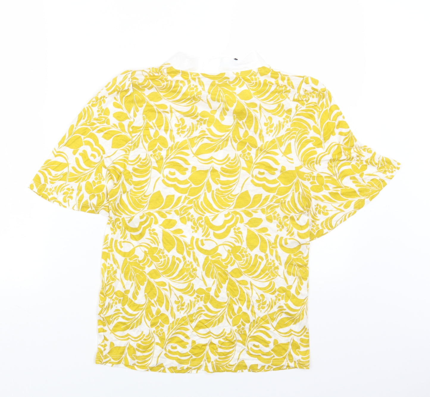 Marks and Spencer Womens Yellow Floral Viscose Basic T-Shirt Size 6 Round Neck