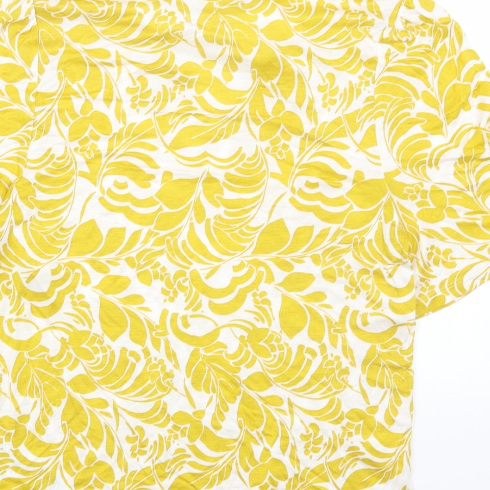 Marks and Spencer Womens Yellow Floral Viscose Basic T-Shirt Size 6 Round Neck