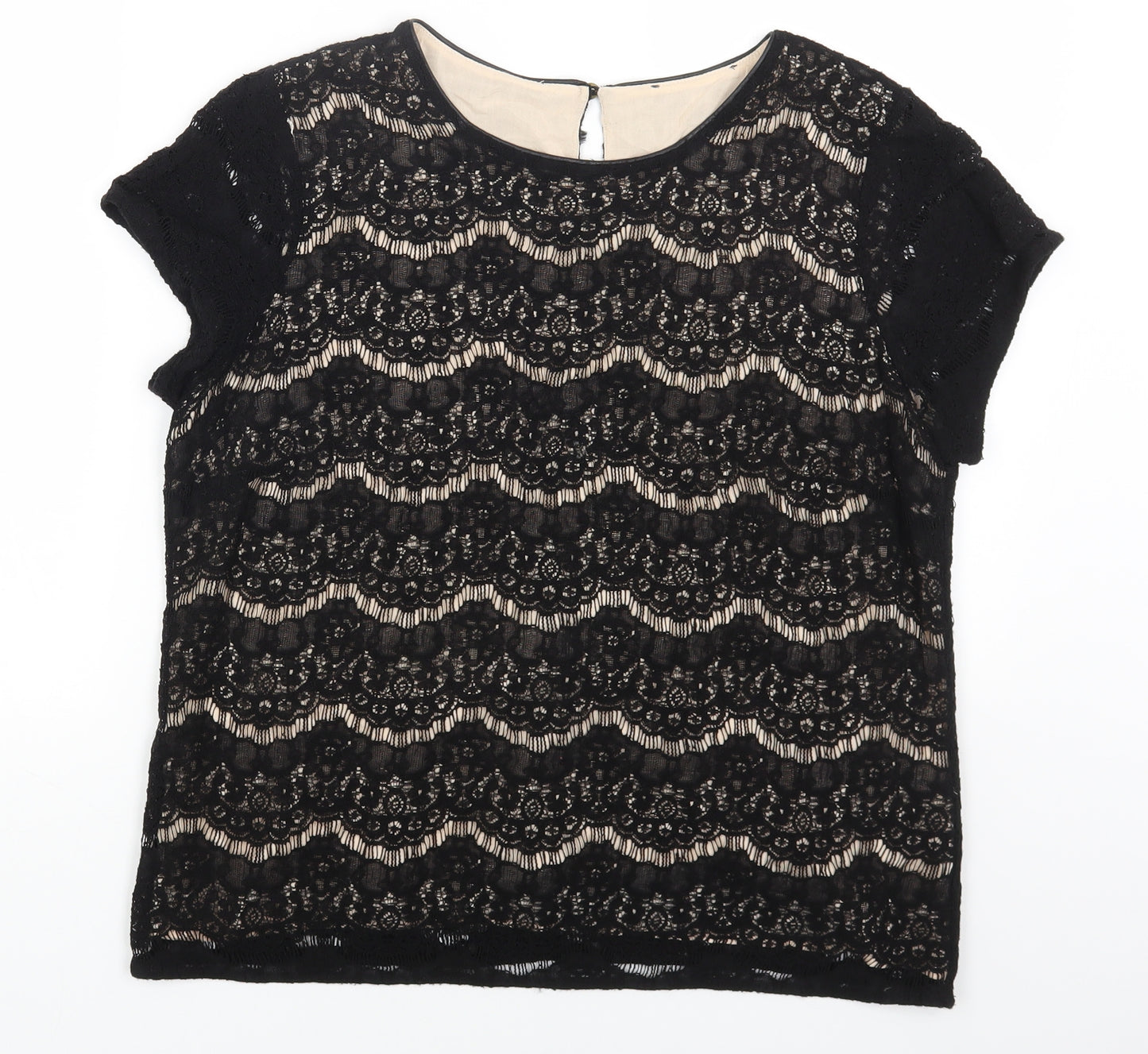 Marks and Spencer Womens Black Viscose Basic T-Shirt Size 16 Boat Neck