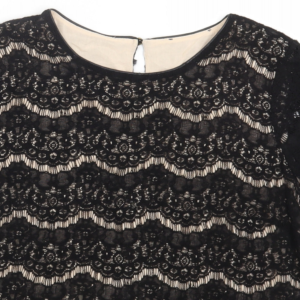 Marks and Spencer Womens Black Viscose Basic T-Shirt Size 16 Boat Neck