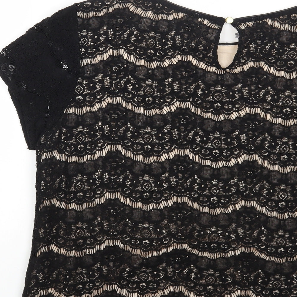 Marks and Spencer Womens Black Viscose Basic T-Shirt Size 16 Boat Neck