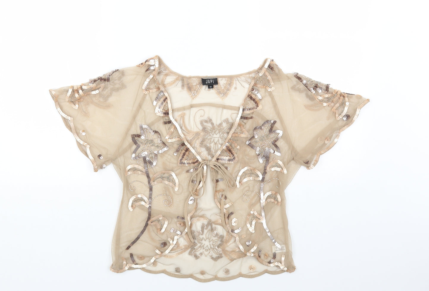 JUPI Womens Beige Polyester Basic Blouse Size 12 V-Neck